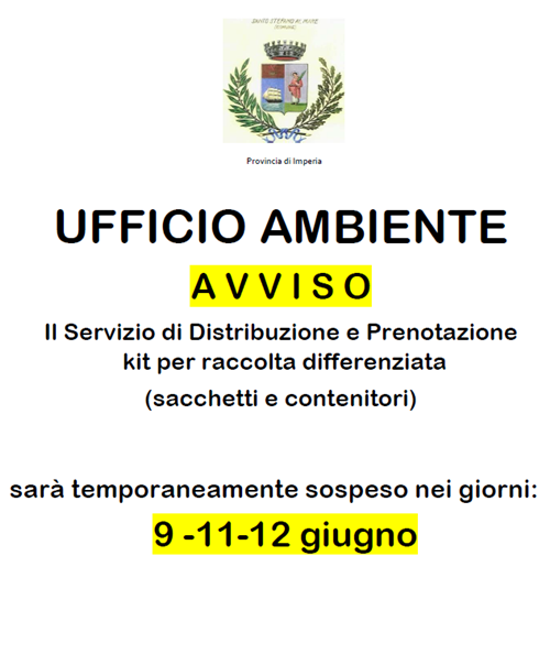 AVVISO chiusura temporanea Servizio distribuzione e prenotazione kit raccolta differenziata