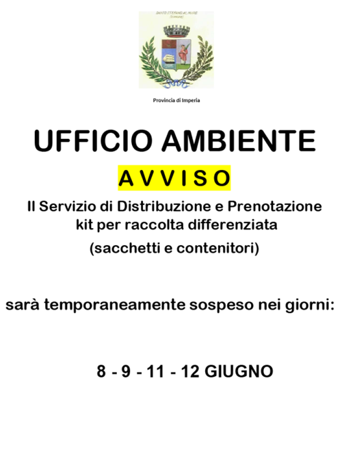 AVVISO chiusura temporanea Servizio distribuzione e prenotazione kit raccolta differenziata