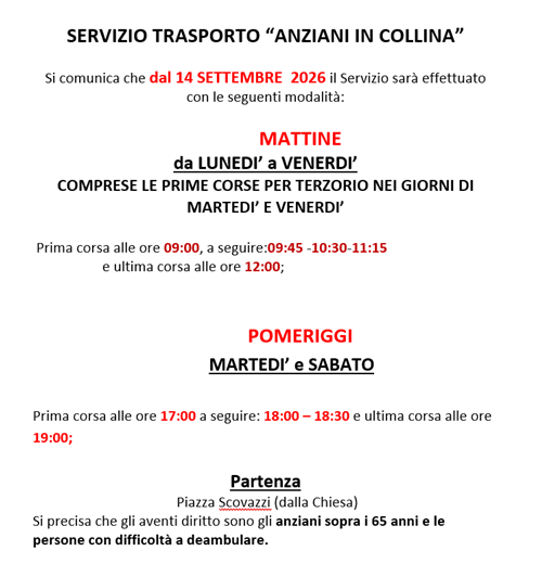 Servizio Trasporto "Anziani in Collina"