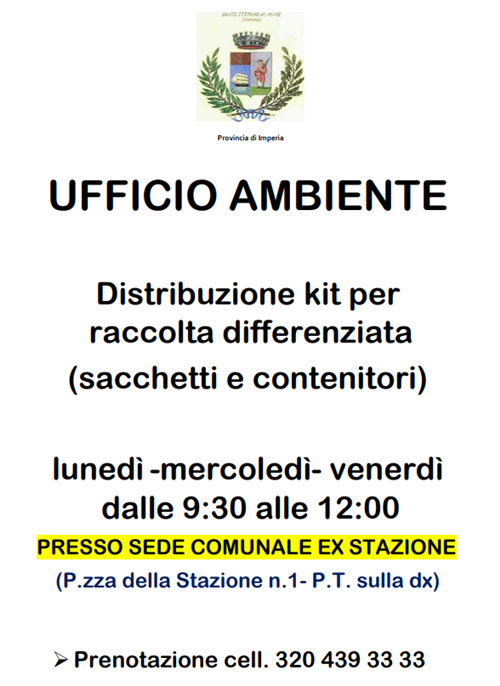 Orario distribuzione kit raccolta differenziata