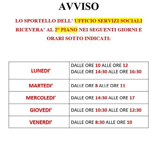 orario ufficio servizi sociali